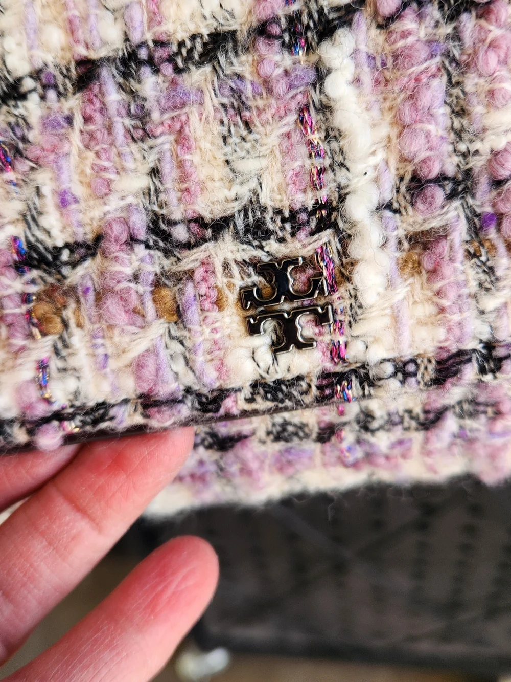 This item is a Tory Burch Emerson tweed chain wallet. - Picture 3 of 10